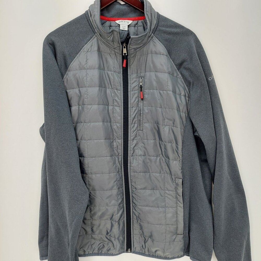 Orvis‎ Jacket Adult Extra Large Gray Quilted Fleece Full Zip Pockets Hiking XL